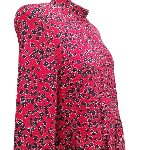 River Island Red Dress Size 18 Ditsy Floral Long Sleeve Mock Neck Tiered - Picture 6 of 11